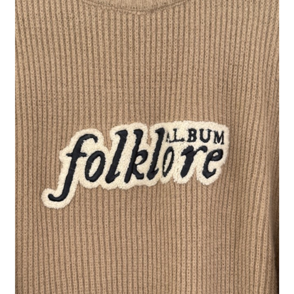 Taylor Swift Folklore Album Chenille Patch Crewneck Sweater Official Merch Beige - Picture 3 of 6